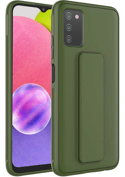 Samsung Galaxy A03S Kılıf Qstand Kapak - Koyu Yeşil