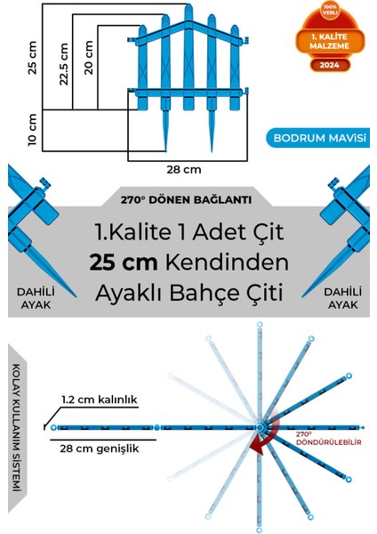 Dekoratif Plastik Bahçe Çiti ve Peyzaj Çiti 1 Adet Çit (Y: 25 cm / G: 25 Cm) Toprak Ayaklı
