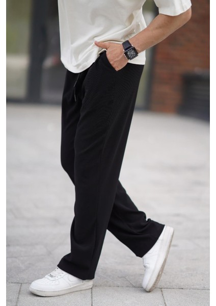 Siyah Beli Ayarlanabilir Cep Detaylı Bol Pantolon 6545