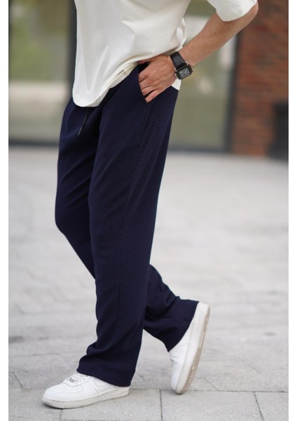 Lacivert Beli Ayarlanabilir Cep Detaylı Bol Pantolon 6545