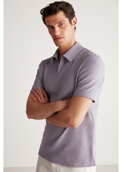 Todd Erkek Polo Yaka Havlu Kumaşlı Kalın Dokulu Mor Polo Yaka T-Shirt fiyatları