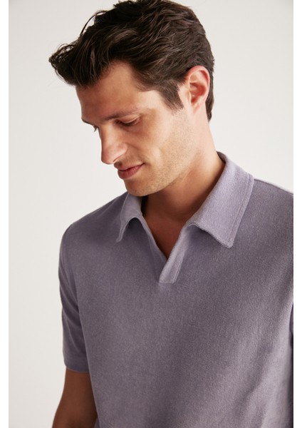 Todd Erkek Polo Yaka Havlu Kumaşlı Kalın Dokulu Mor Polo Yaka T-Shirt modelleri