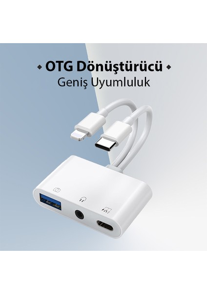 NK-109PRO Type-C-Lightning To Usb-A 3.5mm Kulaklık ve Type-C Kamera Okuyucu Çevirici Adaptör