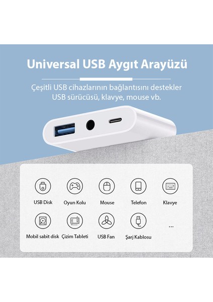 NK-109PRO Type-C-Lightning To Usb-A 3.5mm Kulaklık ve Type-C Kamera Okuyucu Çevirici Adaptör