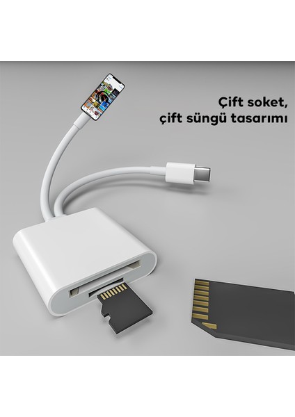 NK-101YST Pro Type-C-Lightning To Sd-Tf Kart Çevirici Adaptör
