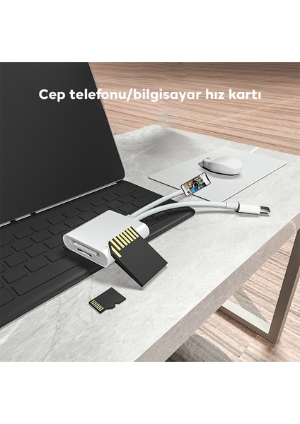 NK-101YST Pro Type-C-Lightning To Sd-Tf Kart Çevirici Adaptör