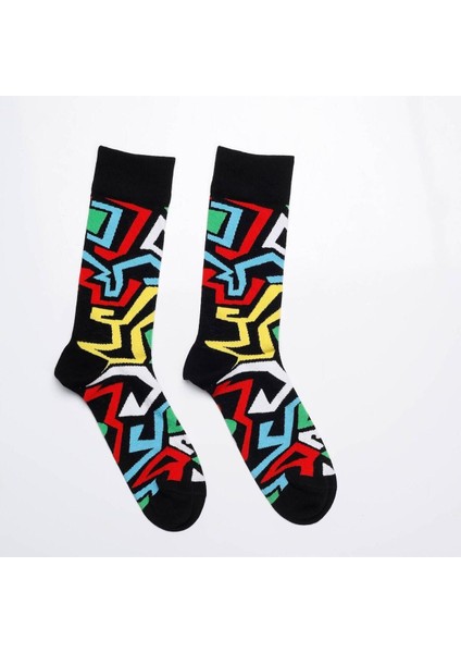 Mrhero Çok Renkli Unisex Tekli Afrika Desenli Soket Çorap 1061-MH Siyah