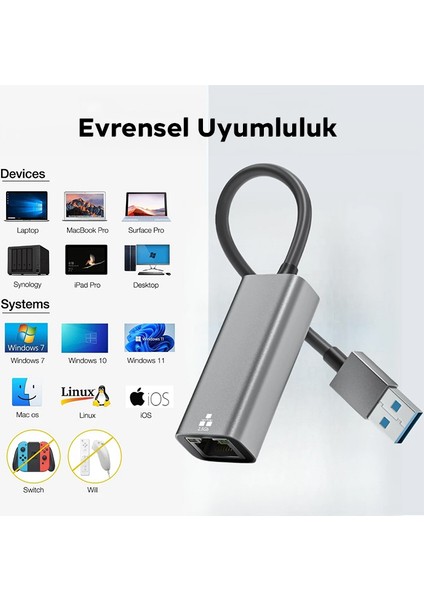 USB 3.0 To Rj 45 2.5 Gbps Ethernet Kablosu