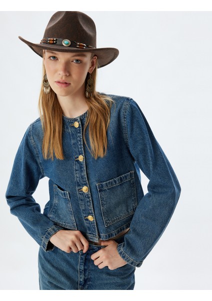 Kot Ceket Cep Detaylı Düğmeli Yuvarlak Yaka Slim Fit Pamuklu