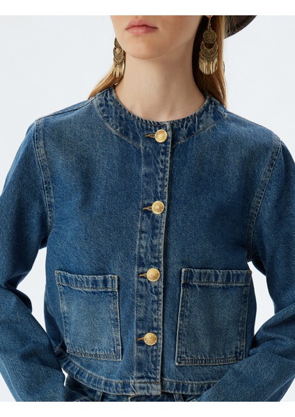 Kot Ceket Cep Detaylı Düğmeli Yuvarlak Yaka Slim Fit Pamuklu indirimleri