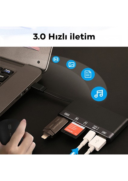 NK-1048HD 6in1 USB + Type-C + Lightning + Sd-Tf Kart Okuyucu Çevirici Adaptör