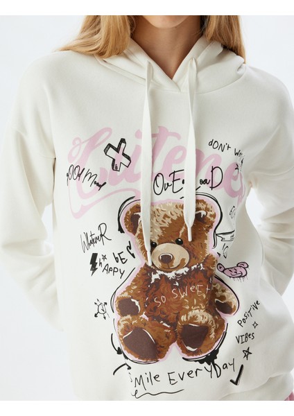 Kapüşonlu Sweatshirt Ayı Baskılı Sloganlı Rahat Kalıp indirimleri