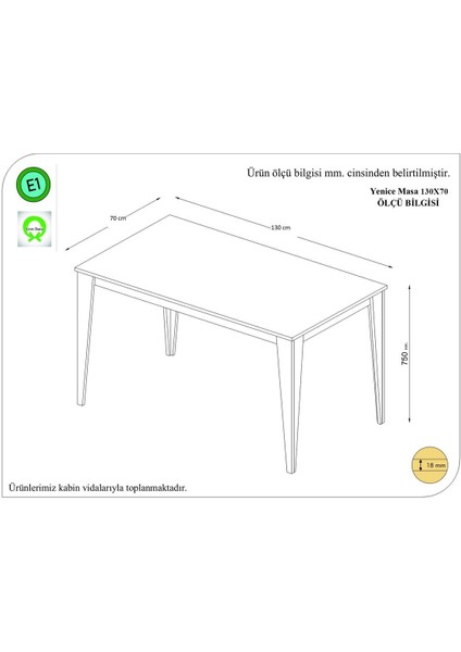 Bigalli Mobilya Yenices 130X70 Mutfak Masası Beyaz