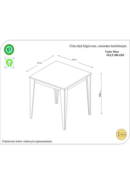 Bigalli Mobilya Yenices 70X70 Mutfak Masası Siyah