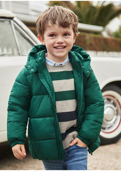 412 Erkek Çocuk Yeşil Kapüşonlu Mont