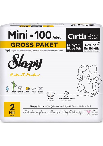 Extra Günlük Aktivite Gross Paket Bebek Bezi 2 Numara Mini 100 Adet