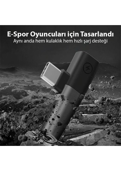 Type C To 1x Type C ve 1x 3.5mm Aux Girişli Şarj ve Kulaklık Çoğaltıcı Adaptörü, 30W Şarj Destekli Çoğaltıcı