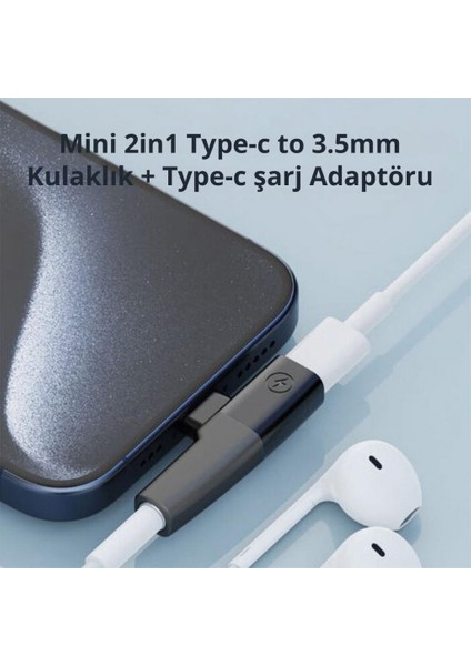 Type C To 1x Type C ve 1x 3.5mm Aux Girişli Şarj ve Kulaklık Çoğaltıcı Adaptörü, 30W Şarj Destekli Çoğaltıcı