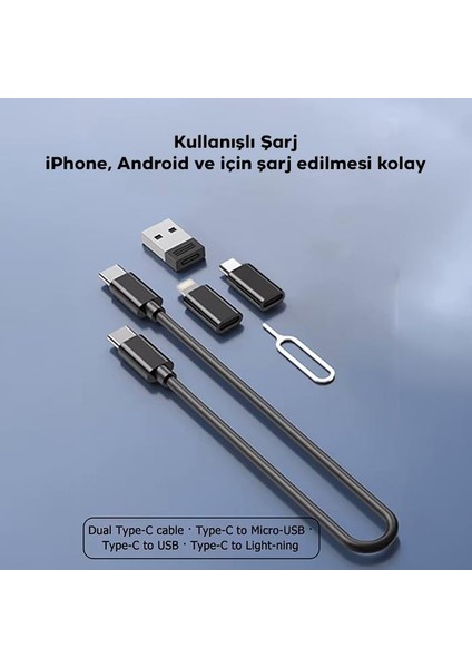 Kutulu 5in1 60W Type C Kablolu , Usb, Micro,iphone Dönüştürücü,sim Kart Aparatlı Seyahat Seti