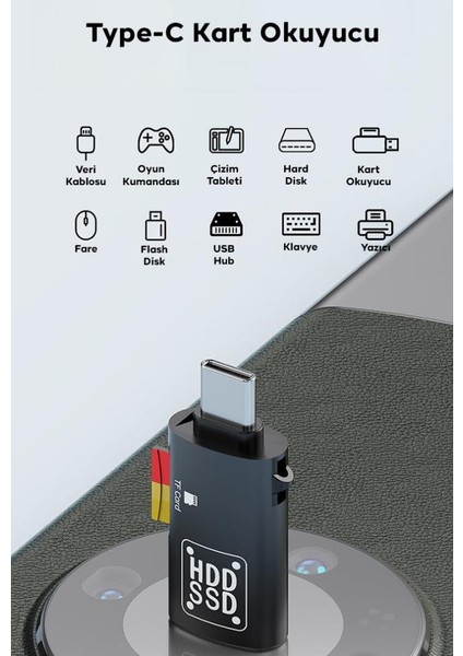 2in1 Type C To Tf Kart ve USB Çevirici Otg Adaptör, Şarj ve Data Aktarım Otg Çeviricisi, Yüksek Hızlı