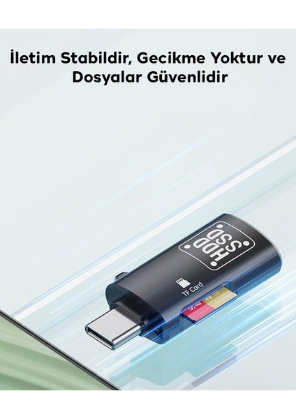 2in1 Type C To Tf Kart ve USB Çevirici Otg Adaptör, Şarj ve Data Aktarım Otg Çeviricisi, Yüksek Hızlı