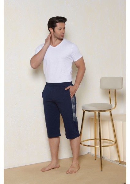 Lacivert Pamuk Erkek Regular Fit Cepli Şort & Kapri