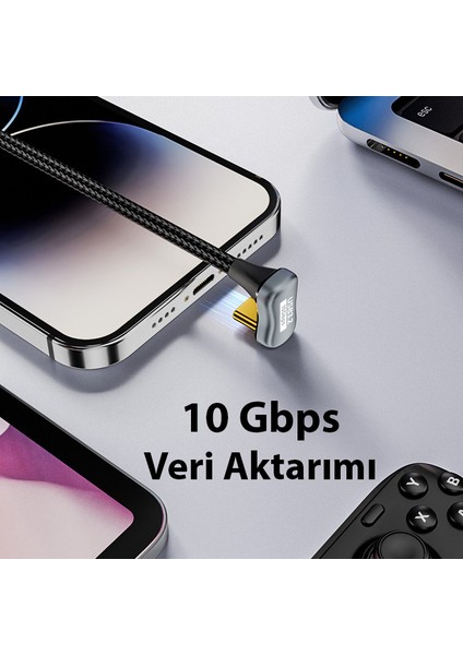 Type-C 10GBPS Hızlı Veri Aktarım 90 Derece Uzatma Kablosu 0.5 Metre