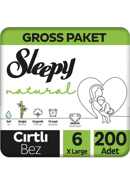 Natural Gross Paket Bebek Bezi 6 Numara Xlarge 200 Adet