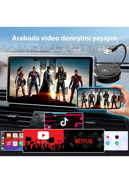 USB + Type-C Apple Kablosuz Wireless Carplay Adaptör Çevirici