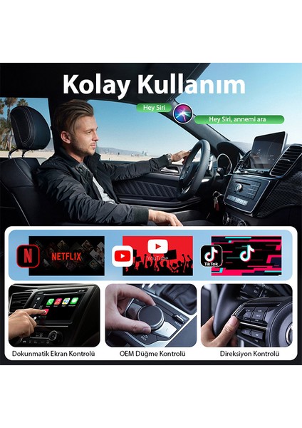 USB + Type-C Apple Kablosuz Wireless Carplay Adaptör Çevirici