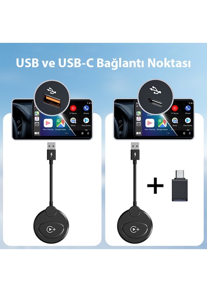 USB + Type-C Apple Kablosuz Wireless Carplay Adaptör Çevirici