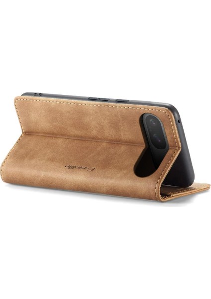 Google Piksel 9 Pro Kılıf Için Flip Case Kart Yuvası Kickstand Vintage Pu Flip (Yurt Dışından)