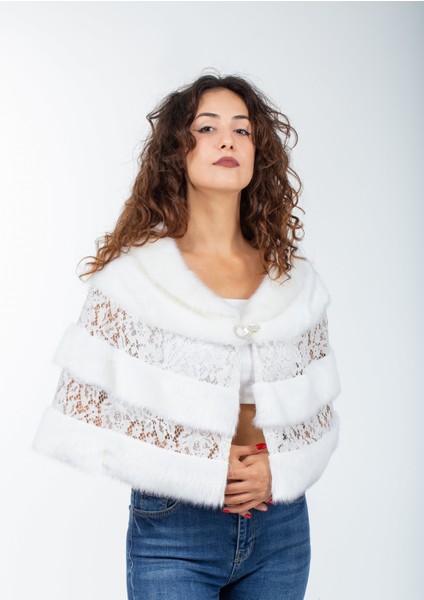 Dantelli Kürk Abiye Pelerin