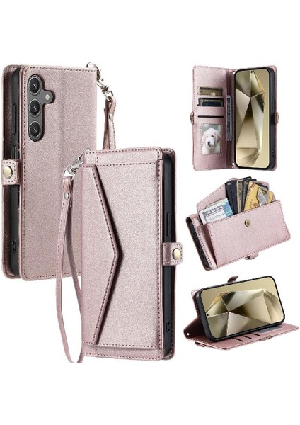 Cüzdan Crossbody Kılıf Samsung Galaxy A35 5g Fermuar Faturaları Yuvası Cüzdan (Yurt Dışından)