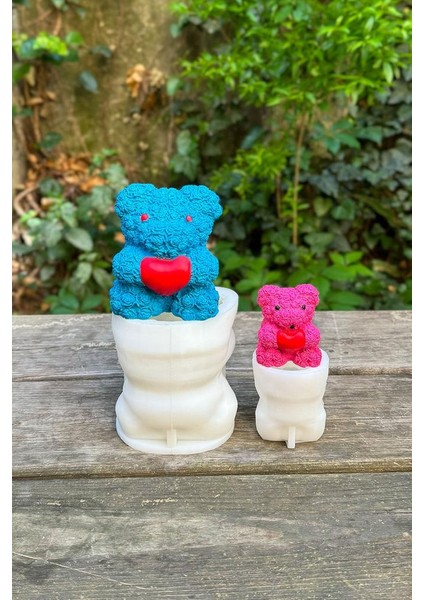 Teddy Bear Gül Dokulu Büyük ve Küçük Iki Adet Silikon Mum Kalıp Seti