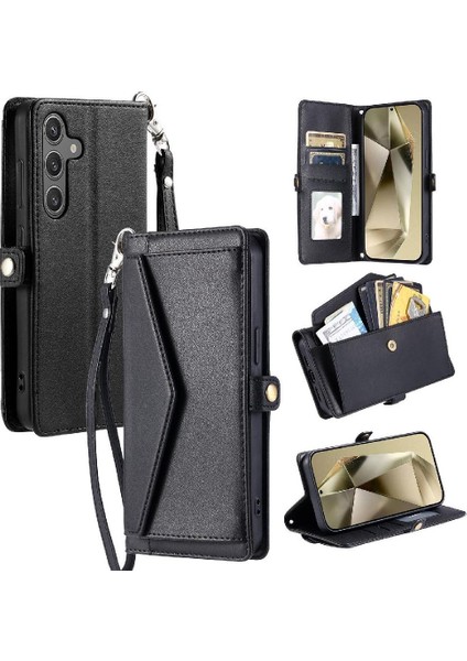 Cüzdan Crossbody Kılıf Samsung Galaxy A24 4g Fermuar Faturaları Yuvası Cüzdan (Yurt Dışından)