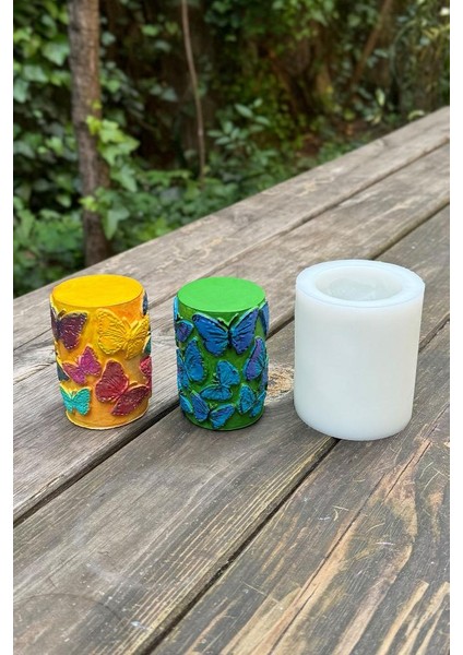 Kelebek Desenli Silindir Silikon Mum Kalıbı