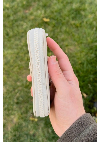 Krem Renk Küçük Boy Kumaş Kadın Cüzdan Kartlık