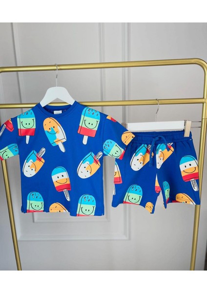 Erkek Çocuk 2’li Baskılı Şort Tshirt Yazlık Takım Dondurma