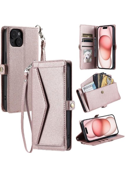 Cüzdan Crossbody Kılıf IPhone 14 Artı Fermuar Faturaları Yuvası Cüzdan Kılıf Için (Yurt Dışından)