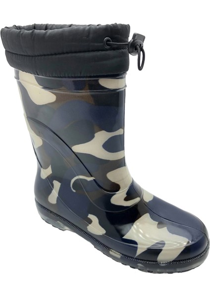 Çiğdem Içi Tüylü Kamuflaj Desenli Lastik Çizme - Mavi-Gri - 39 - ST01598-MAVİ-GRİ-39