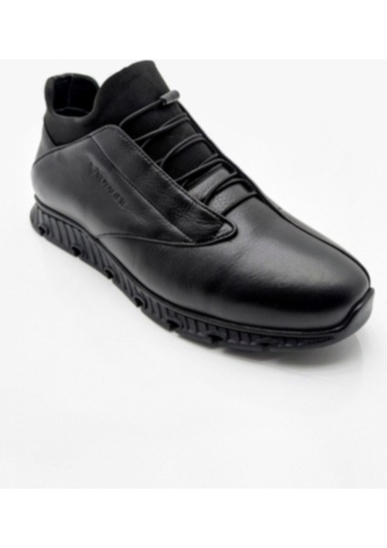 Erkek Ortopedik Gerçek Deri Lastik Bağlı Ayakkabı - Siyah - 44
