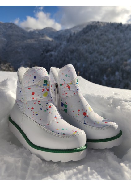 Su Geçirmez Çocuk Kar Botu - Çkar 1 - Renkli-Beyaz-Yeşil