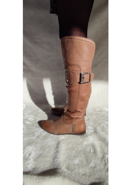 Venüs Taba Gerçek Deri Uzun Bihter Çizme - Taba - 35 - St01799-Taba-35