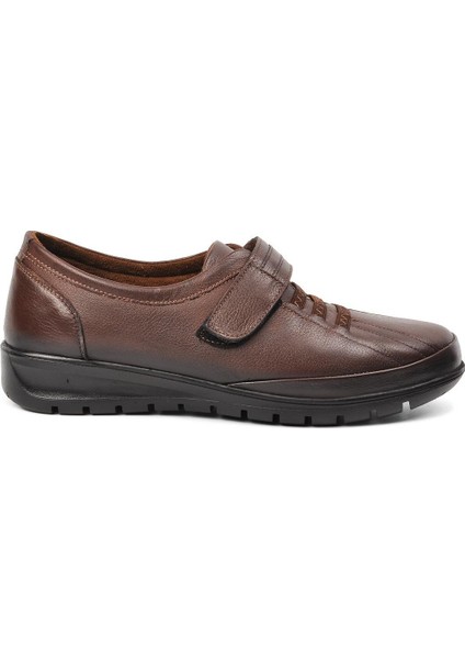 Gerçek Deri Ortopedik Cırtlı Önü Lastikli Kadın Ayakkabı (7679) - Taba - 40