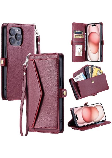 Cüzdan Crossbody Durumda IPhone 15 Pro Kart Tutucu Rfıd Engelleme Cüzdan (Yurt Dışından)