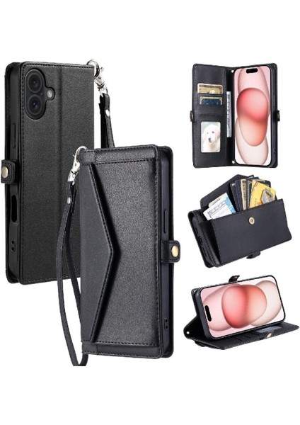 Cüzdan Crossbody Durumda IPhone 16 Için Artı Kart Tutucu Fermuar Faturaları Yuvası Için (Yurt Dışından)