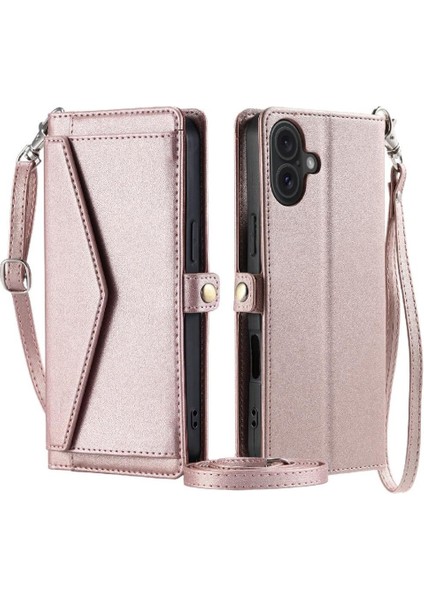 Cüzdan Crossbody Kılıf IPhone 16 Kart Tutucu Cüzdan Kılıf Kadınlar Için Yuvası (Yurt Dışından)