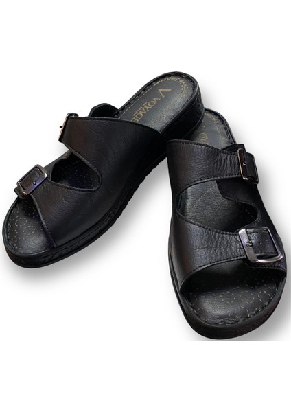Siyah Gerçek Deri Çift Tokalı Ortopedik Kadın Terlik (9229) - Siyah - 39 - ST01871-SİYAH-39 modelleri