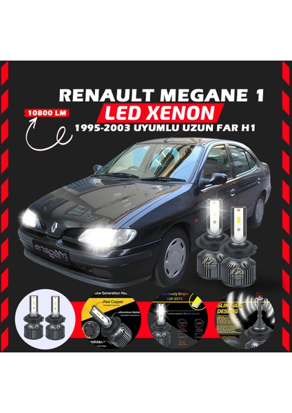 Renault Megane 1 1995-2003 Uzun Far Uyumlu Şimşek Etkili LED Xenon Premium Series H1